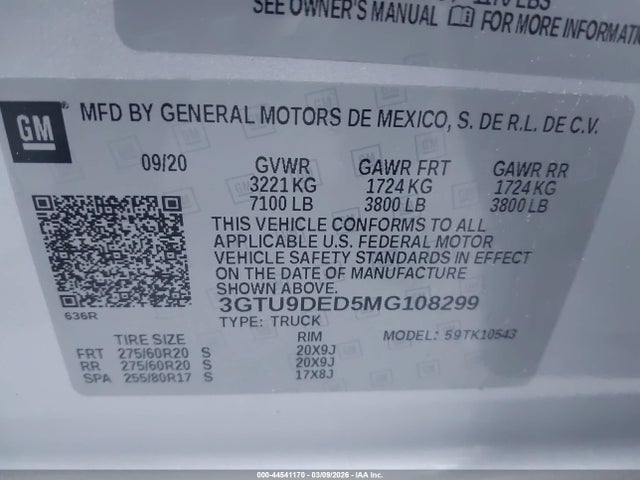 3GTU9DED5MG108299 GMC Sierra 1500 4wd Short Box Slt