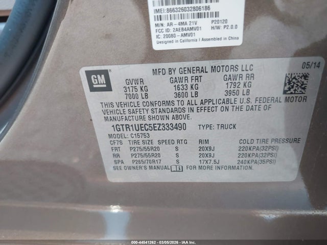 Aukcja sprzedaży 2014 Gmc Sierra 1500 Sle, vin: 1GTR1UEC5EZ333490, numer aukcji: 44541262