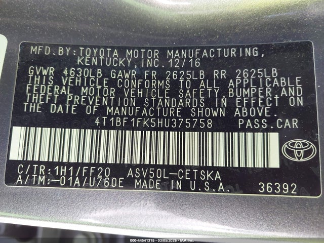 2017 TOYOTA CAMRY 4T1BF1FK5HU375758 Photo 8