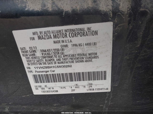 Продаж на аукціоні авто 2012 Mazda Mazda6 I Sport, vin: 1YVHZ8BH1C5M30292, номер лоту: 44541344