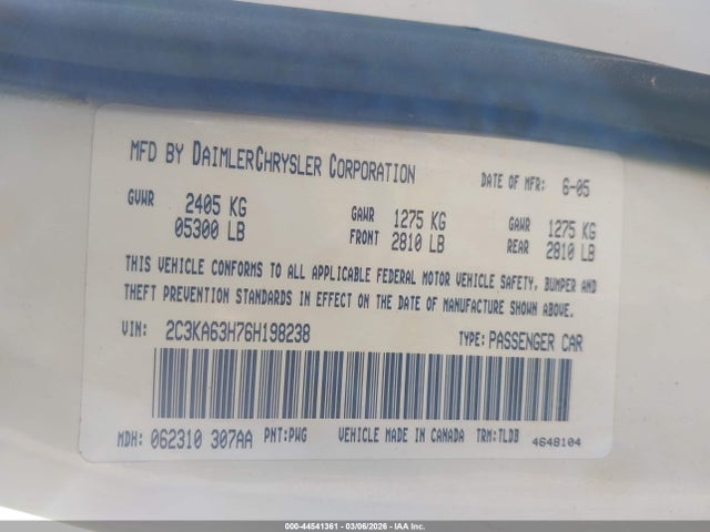 2006 CHRYSLER 300C 2C3KA63H76H198238 Photo 8