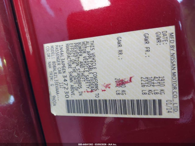 1N4AL3AP6EN347230 Nissan Altima 2.5 S