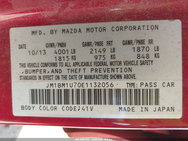 Aukcja sprzedaży 2014 Mazda Mazda3 I Sport, vin: JM1BM1U70E1132056, numer aukcji: 44541392