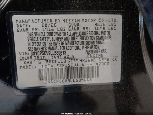 3N1CP5CV9LL539613 Nissan Kicks Sv Xtronic Cvt