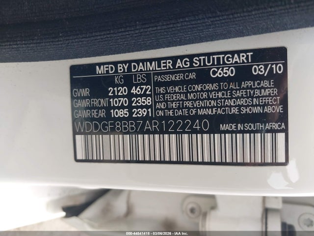 Продажа на аукционе авто 2010 Mercedes-benz C 300 Luxury 4matic/sport 4matic, vin: WDDGF8BB7AR122240, номер лота: 44541418