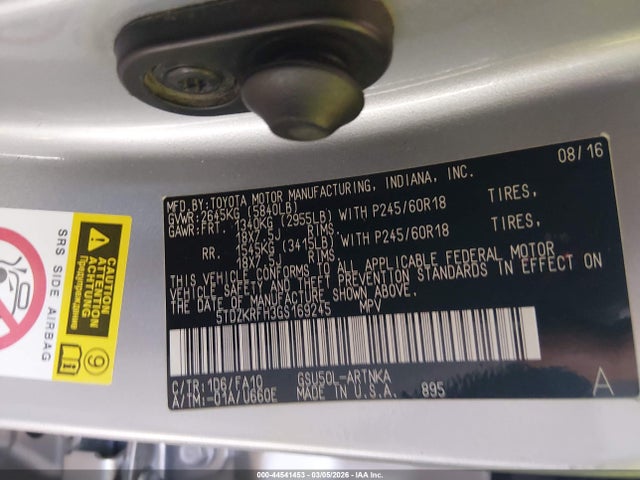 5TDZKRFH3GS169245 Toyota Highlander Le Plus V6
