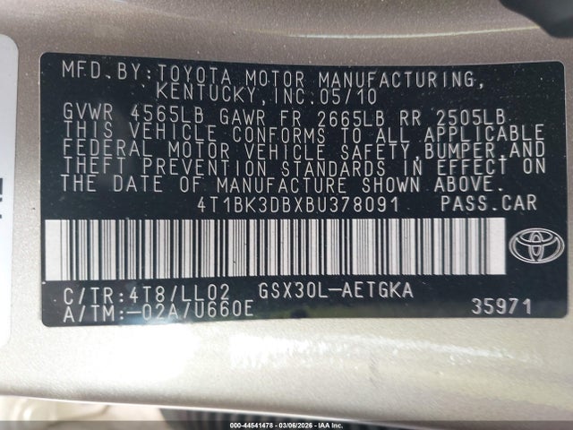 Aukcja sprzedaży 2011 Toyota Avalon, vin: 4T1BK3DBXBU378091, numer aukcji: 44541478