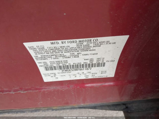 Aukcja sprzedaży 2015 Ford Flex Sel, vin: 2FMGK5C88FBA11872, numer aukcji: 44541490