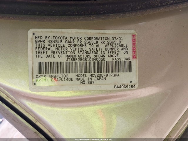 2001 LEXUS ES 300 JT8BF28G810340050 Photo 8