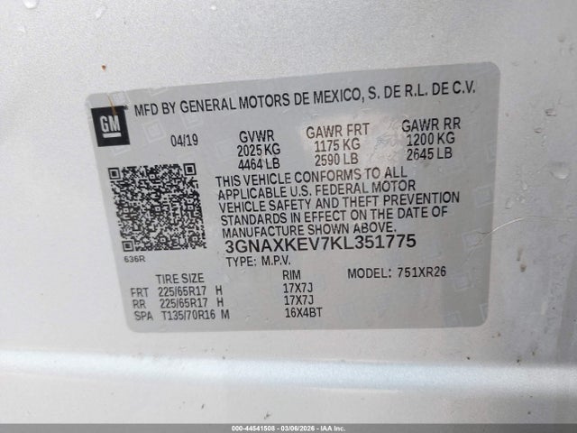 3GNAXKEV7KL351775 Chevrolet EQUINOX LT
