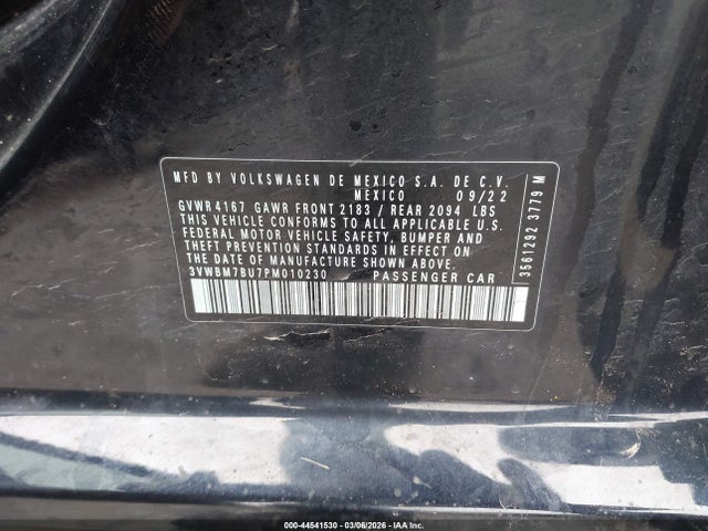 Aukcja sprzedaży 2023 Volkswagen Jetta 1.5t Sport, vin: 3VWBM7BU7PM010230, numer aukcji: 44541530