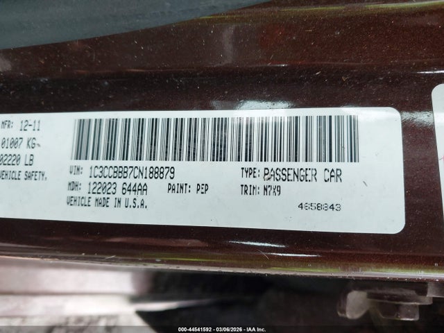 44541592 :رقم المزاد ، 1C3CCBBB7CN188879 vin ، 2012 Chrysler 200 Touring مزاد بيع