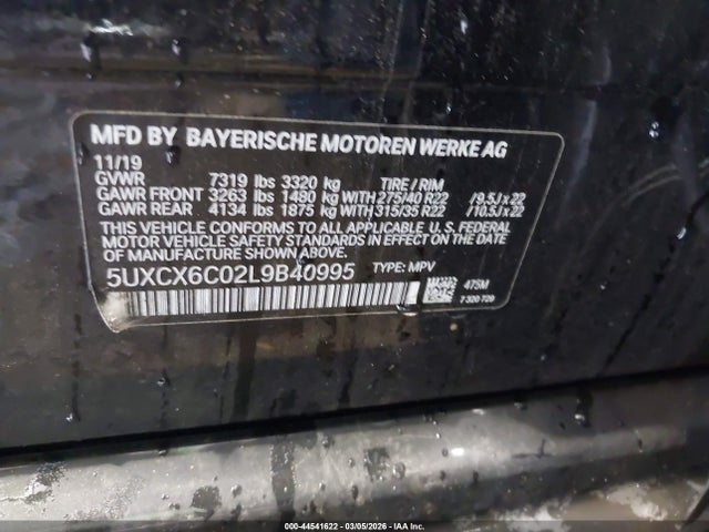 Aukcja sprzedaży 2020 Bmw X7 M50i, vin: 5UXCX6C02L9B40995, numer aukcji: 44541622