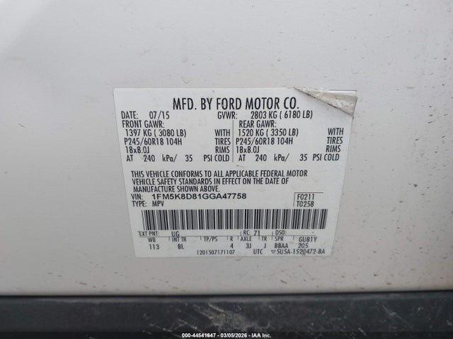 2016 FORD EXPLORER 1FM5K8D81GGA47758 Photo 8