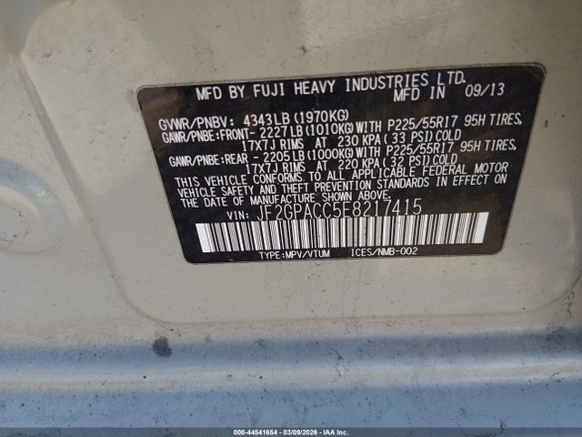 Aukcja sprzedaży 2014 Subaru Xv Crosstrek 2.0i Premium, vin: JF2GPACC5E8217415, numer aukcji: 44541654