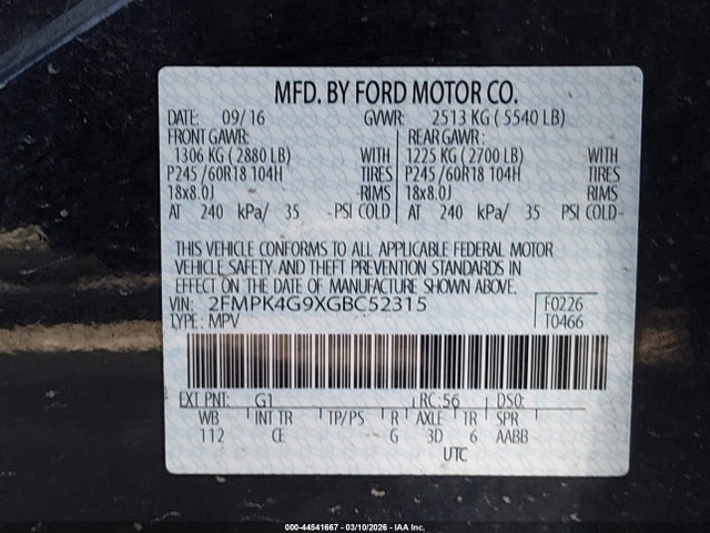 Ford EDGE SE 2016 2FMPK4G9XGBC52315 Image 9