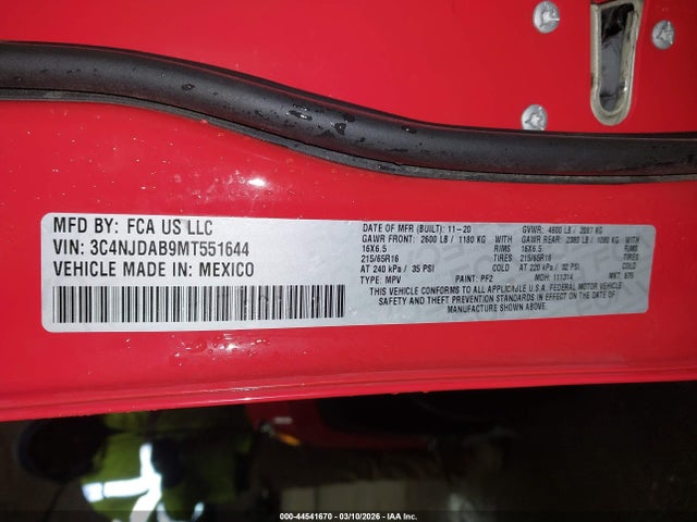 2021 Jeep Compass Sport 4x4 მანქანა იყიდება აუქციონზე, vin: 3C4NJDAB9MT551644, აუქციონის ნომერი: 44541670