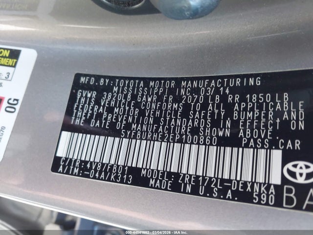Toyota Corolla Le Plus 2014 5YFBURHE2EP100860 Image 9
