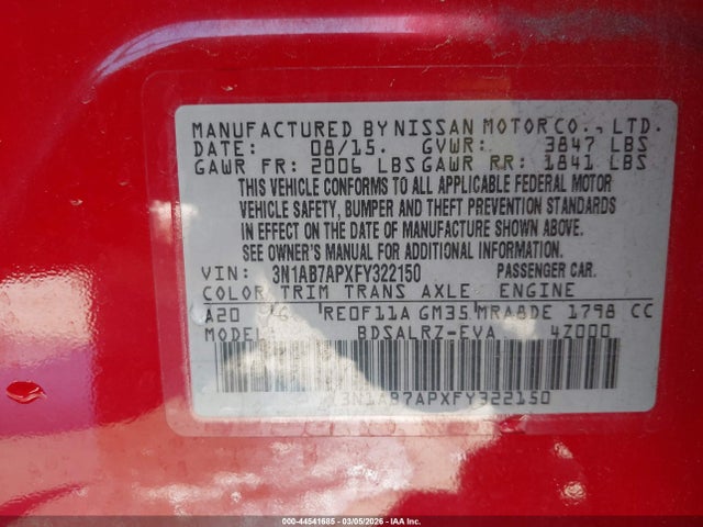 Nissan SENTRA SR 2015 3N1AB7APXFY322150 Image 9
