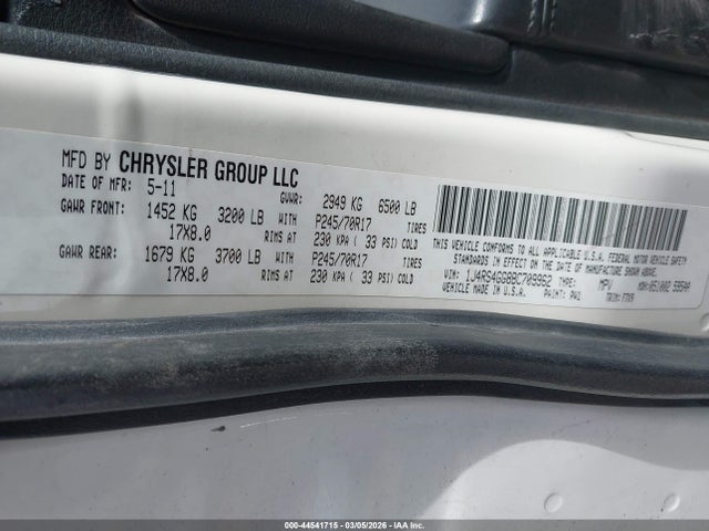 44541715 :رقم المزاد ، 1J4RS4GG8BC709962 vin ، 2011 Jeep Grand Cherokee Laredo مزاد بيع
