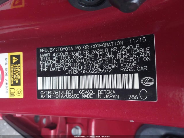 JTHBK1GG0G2235572 Lexus ES 350