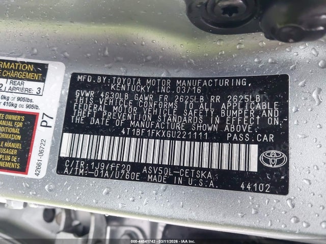 Toyota CAMRY SE 2016 4T1BF1FKXGU221111 Image 9