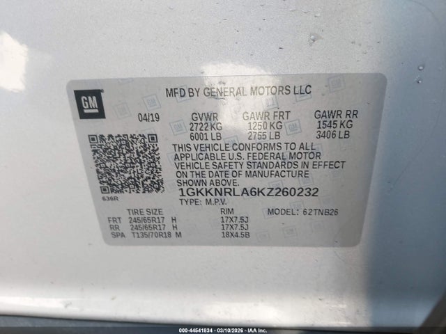 Aukcja sprzedaży 2019 Gmc Acadia Sle-1, vin: 1GKKNRLA6KZ260232, numer aukcji: 44541834