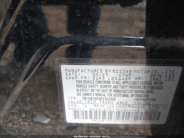 Aukcja sprzedaży 2019 Nissan Sentra S, vin: 3N1AB7AP4KY342498, numer aukcji: 44541842