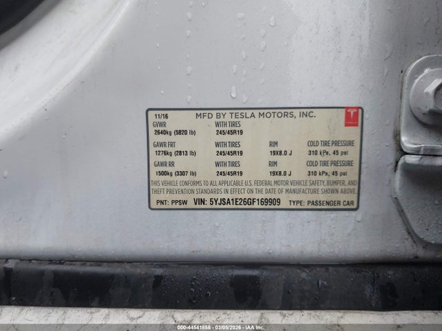 Tesla Model S 60d/70d/75d/85d/90d 2016 5YJSA1E26GF169909 Image 9