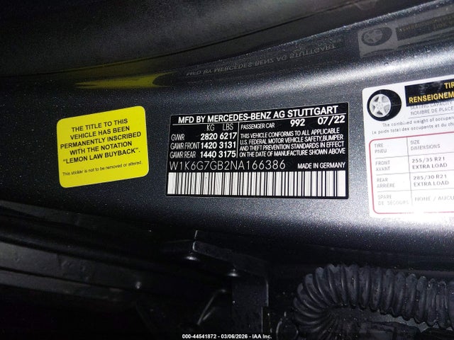 2022 MERCEDES-BENZ S 580 W1K6G7GB2NA166386 Photo 8