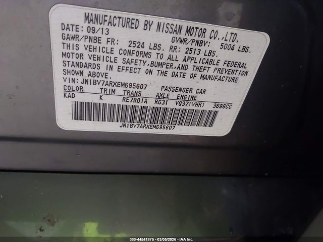 2014 Infiniti Q50 Premium მანქანა იყიდება აუქციონზე, vin: JN1BV7ARXEM695607, აუქციონის ნომერი: 44541875