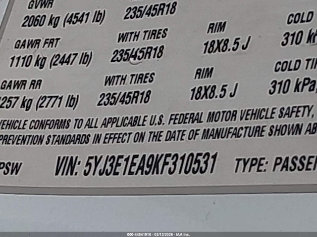 2019 TESLA MODEL 3 5YJ3E1EA9KF310531 Photo 8