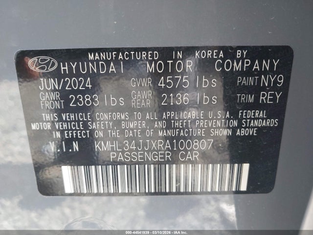 Продаж на аукціоні авто 2024 Hyundai Sonata Hybrid Sel, vin: KMHL34JJXRA100807, номер лоту: 44541939
