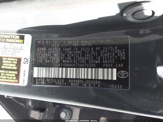 Aukcja sprzedaży 2025 Toyota Camry Xle, vin: 4T1DAACK7SU070300, numer aukcji: 44541951