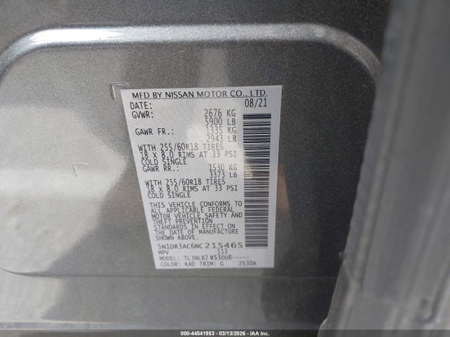 5N1DR3AC6NC215465 Nissan Pathfinder S 4wd
