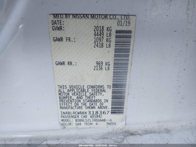 Nissan Altima 2.5 Sr 2019 1N4BL4CW6KN318367 Image 9