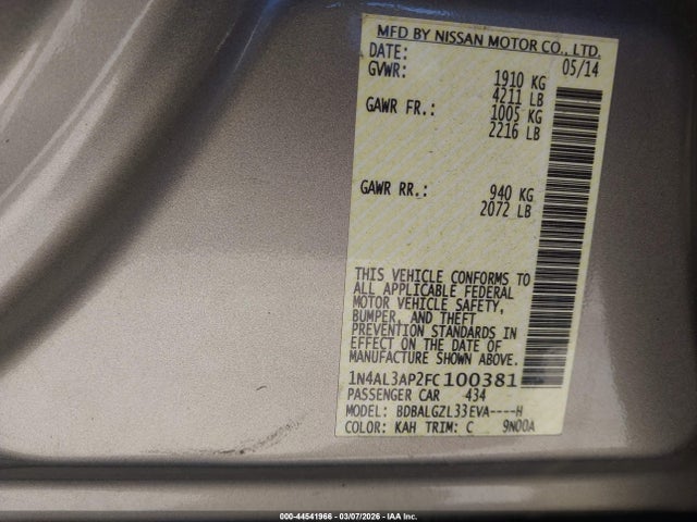 Nissan Altima 2.5 S 2015 1N4AL3AP2FC100381 Image 9