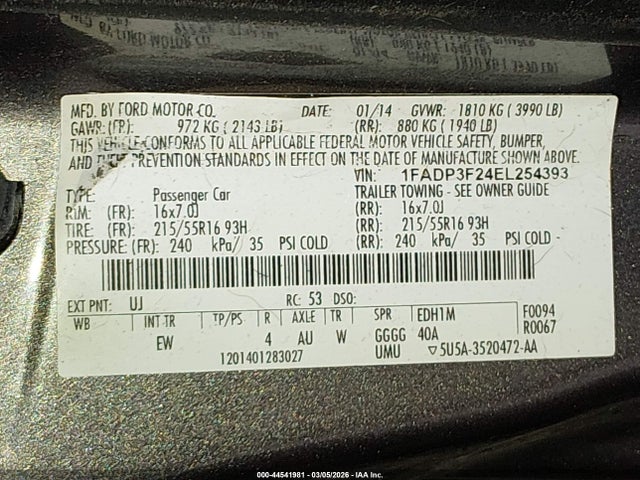 Aukcja sprzedaży 2014 Ford Focus Se, vin: 1FADP3F24EL254393, numer aukcji: 44541981