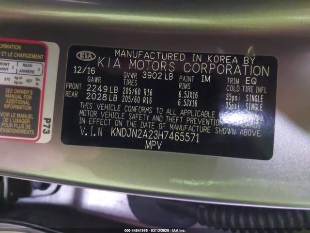 44541995 :رقم المزاد ، KNDJN2A23H7465571 vin ، 2017 Kia Soul مزاد بيع