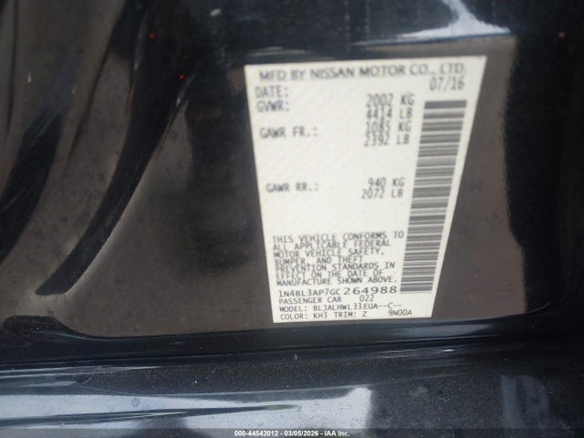 Aukcja sprzedaży 2016 Nissan Altima 3.5 Sr, vin: 1N4BL3AP7GC264988, numer aukcji: 44542012