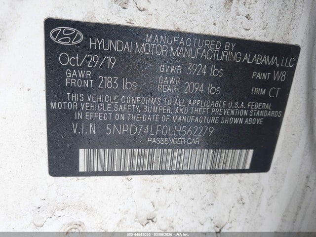 Aukcja sprzedaży 2020 Hyundai Elantra Se, vin: 5NPD74LF0LH562279, numer aukcji: 44542055