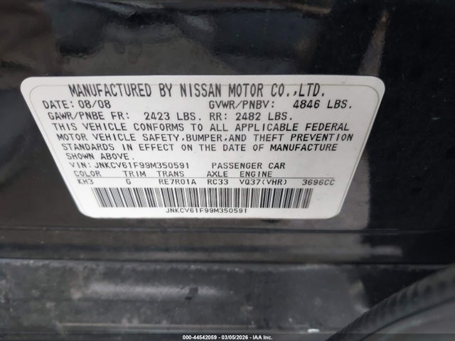 Aukcja sprzedaży 2009 Infiniti G37x, vin: JNKCV61F99M350591, numer aukcji: 44542059
