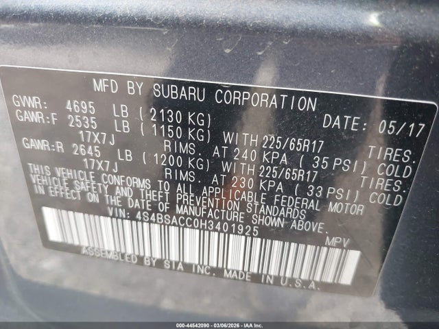 Subaru Outback 2.5i Premium 2017 4S4BSACC0H3401925 Image 9