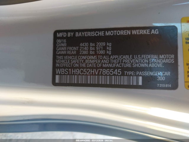 2017 Bmw M2 მანქანა იყიდება აუქციონზე, vin: WBS1H9C52HV786545, აუქციონის ნომერი: 44542092