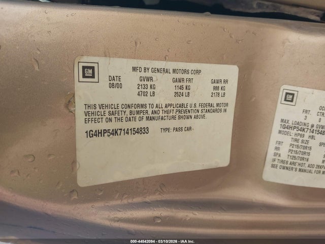 Aukcja sprzedaży 2001 Buick Lesabre Custom, vin: 1G4HP54K714154833, numer aukcji: 44542094