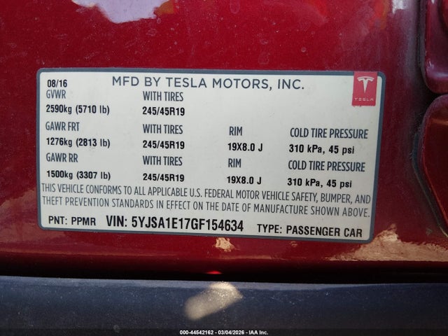 2016 TESLA MODEL S 5YJSA1E17GF154634 Photo 8