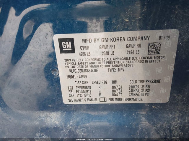 Продаж на аукціоні авто 2019 Buick Encore Fwd Essence, vin: KL4CJCSM1KB848109, номер лоту: 44542172