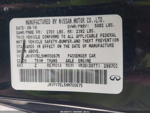 Aukcja sprzedaży 2017 Infiniti Q60 3.0t Red Sport 400, vin: JN1FV7EL5HM700675, numer aukcji: 44542174