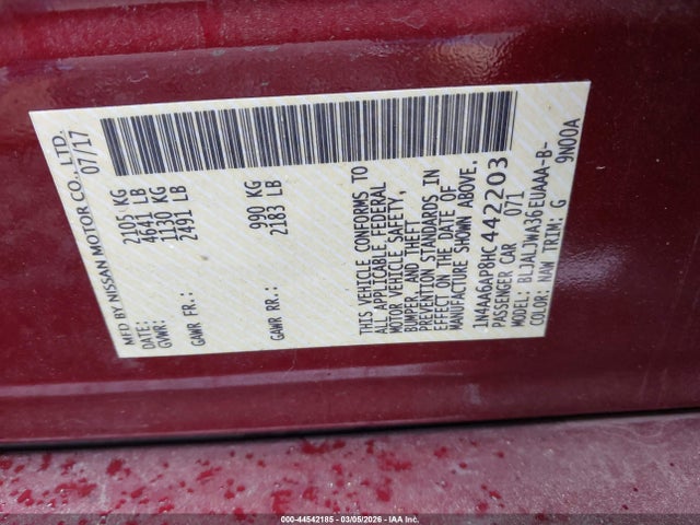 Nissan Maxima 3.5 Sv 2017 1N4AA6AP8HC442203 Image 9