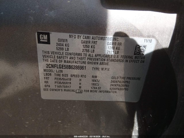 2011 CHEVROLET EQUINOX 2CNFLGE58B6286961 Photo 8